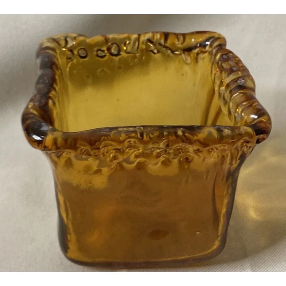 Amber Art Glass Square Cube Votive Candle Holder Spain MCM Retro Style 3” - Picture 4 of 8